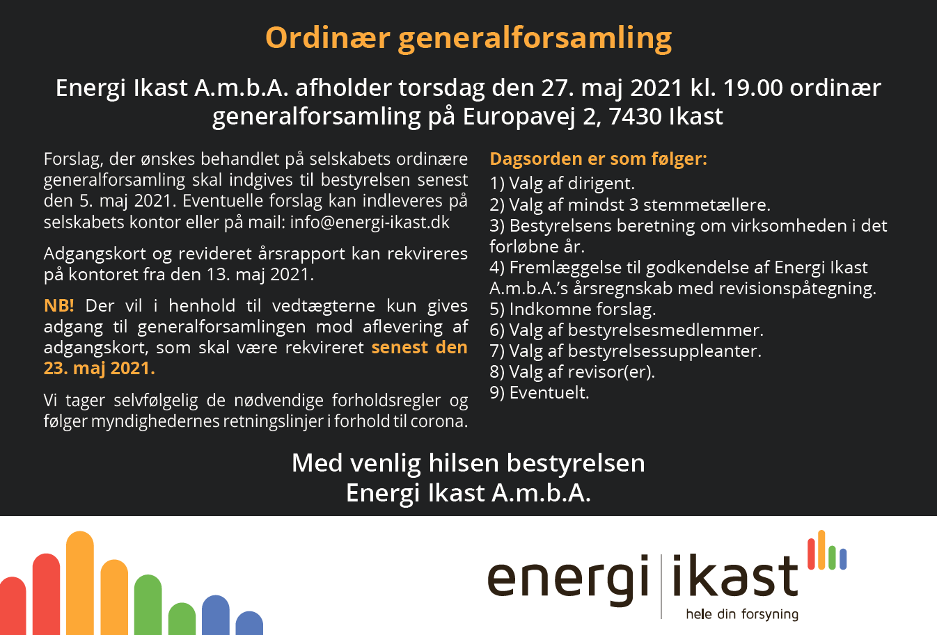 Indkaldelse til Generalforsamling i Energi Ikast AmbA 2021