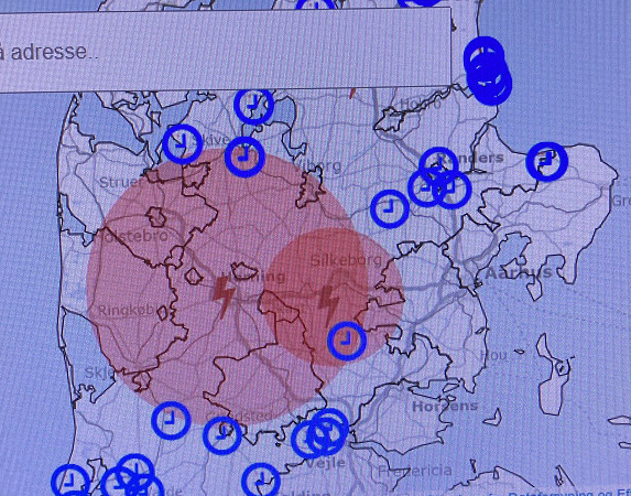 Kort over strømafbrydelser under stormen Malik januar 2022