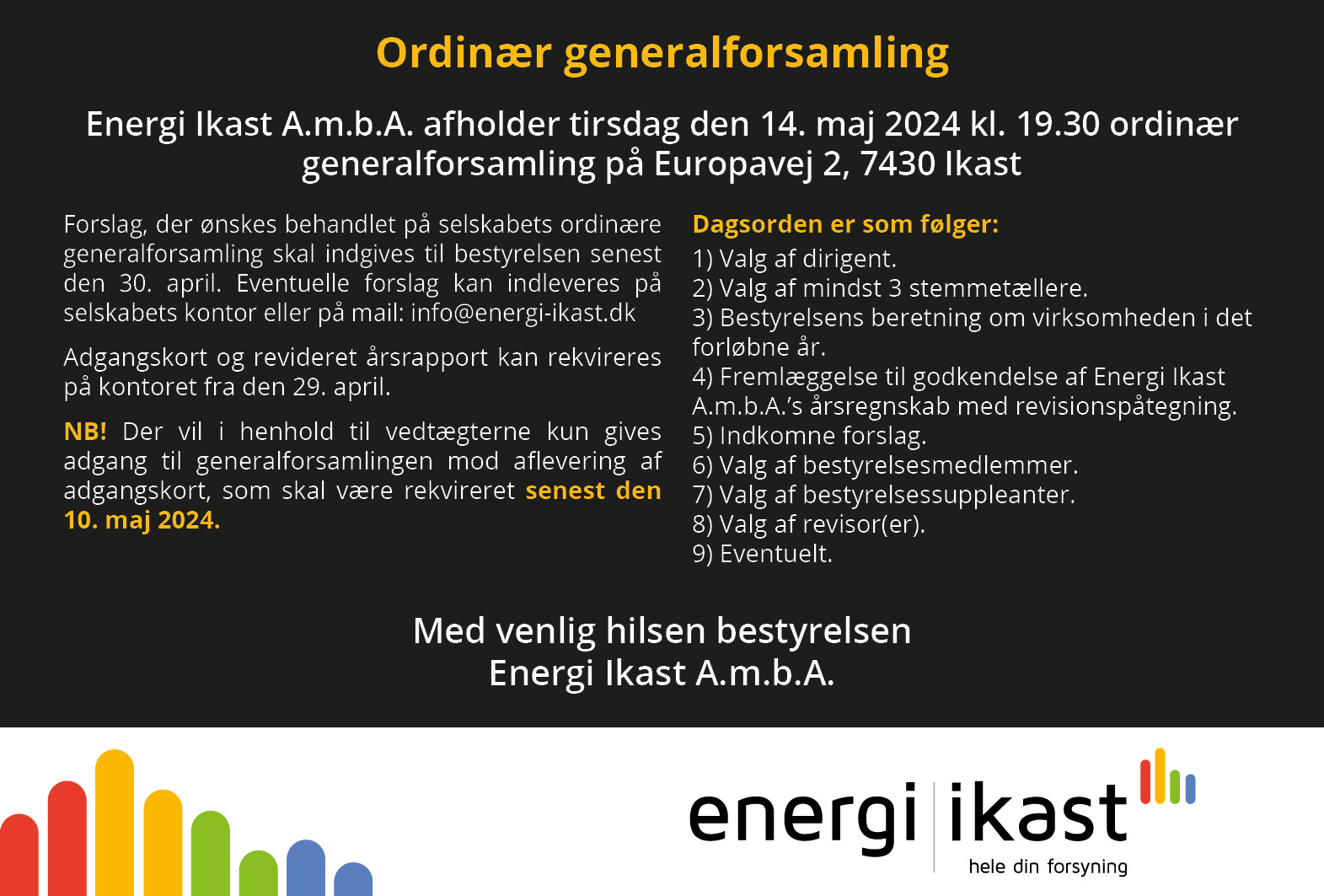 Praktisk info om generalforsamling i Energi Ikast 2024